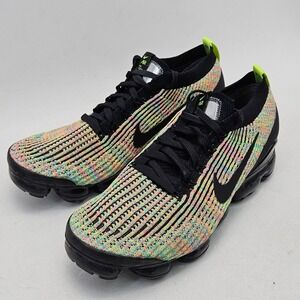 Nike Air VaporMax Flyknit 3 Men 10 Black Multicolor Volt AJ6900-006 Running Shoe